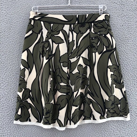 BCBGMAXAZRIA Skirt Womens 4 Green Floral Silk Kailin Pleated Knee A Line Pocket - Picture 3 of 11